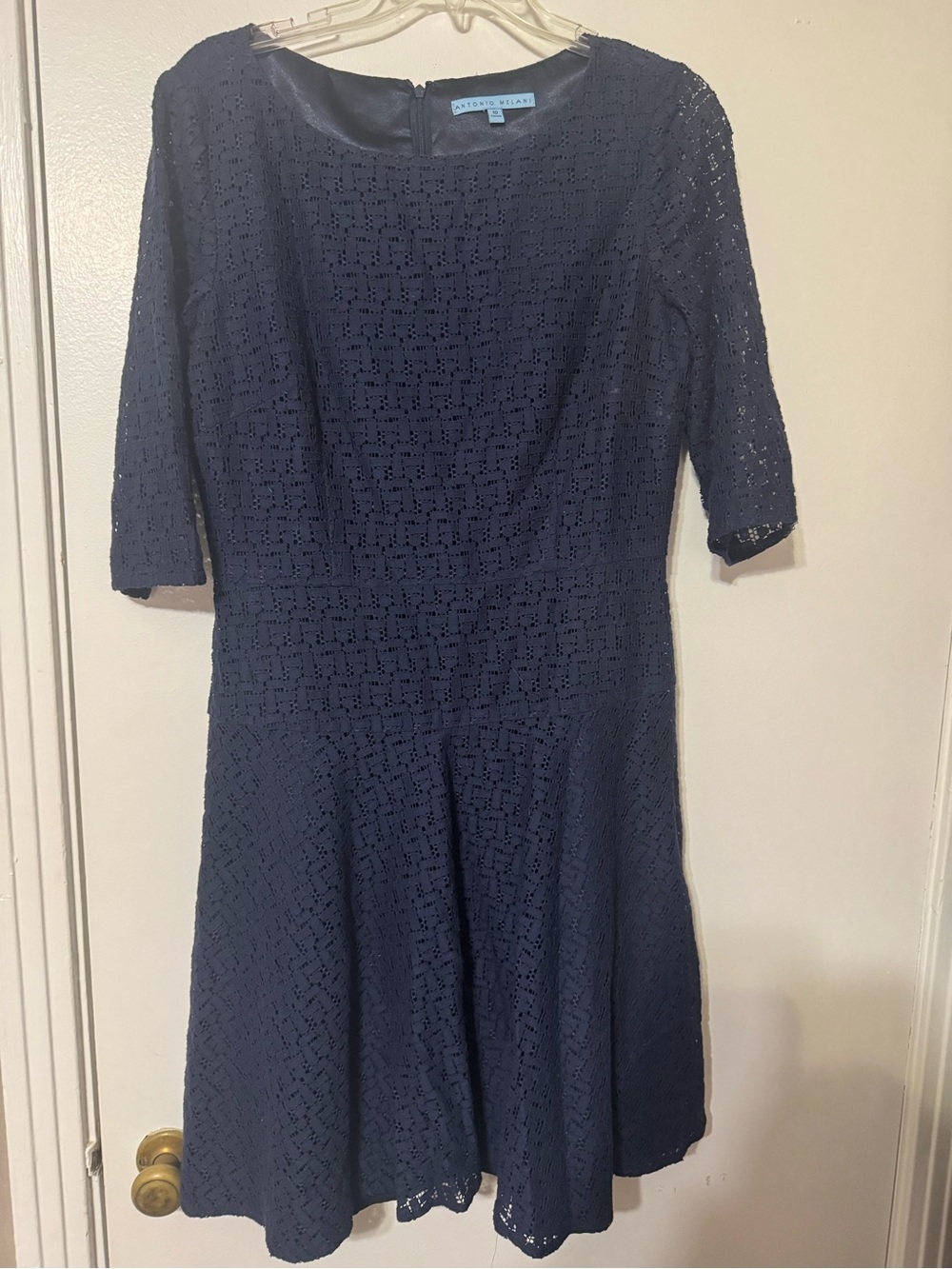 ANTONIO MELANI Navy Lace Fit-and-Flare Dress